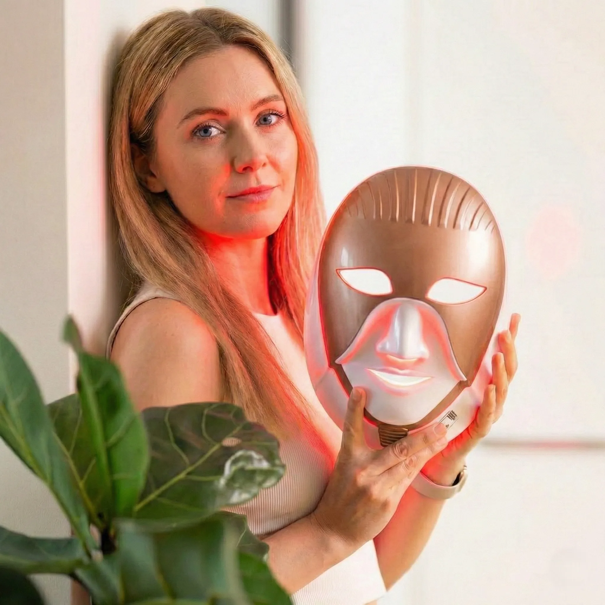 LED face mask shown during an at-home LED skincare routine
